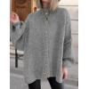 imagePRETTYGARDEN Womens Winter Button Down Cardigan Sweaters Mock Neck Lantern Long Sleeve Chunky Knit Jacket Trendy OuterwearGrey