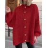 imagePRETTYGARDEN Womens Winter Button Down Cardigan Sweaters Mock Neck Lantern Long Sleeve Chunky Knit Jacket Trendy OuterwearJujube Red