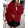 imagePRETTYGARDEN Womens Winter Button Down Cardigan Sweaters Mock Neck Lantern Long Sleeve Chunky Knit Jacket Trendy OuterwearJujube Red