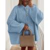 imagePRETTYGARDEN Womens Winter Button Down Cardigan Sweaters Mock Neck Lantern Long Sleeve Chunky Knit Jacket Trendy OuterwearLight Blue