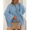 imagePRETTYGARDEN Womens Winter Button Down Cardigan Sweaters Mock Neck Lantern Long Sleeve Chunky Knit Jacket Trendy OuterwearLight Blue