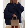imagePRETTYGARDEN Womens Winter Button Down Cardigan Sweaters Mock Neck Lantern Long Sleeve Chunky Knit Jacket Trendy OuterwearNavy