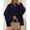 imagePRETTYGARDEN Womens Winter Button Down Cardigan Sweaters Mock Neck Lantern Long Sleeve Chunky Knit Jacket Trendy OuterwearNavy