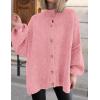 imagePRETTYGARDEN Womens Winter Button Down Cardigan Sweaters Mock Neck Lantern Long Sleeve Chunky Knit Jacket Trendy OuterwearPink