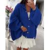 imagePRETTYGARDEN Womens Winter Button Down Cardigan Sweaters Mock Neck Lantern Long Sleeve Chunky Knit Jacket Trendy OuterwearRoyal Blue