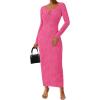imagePRETTYGARDEN Cocktail Dresses for Women 2024 Fall Long Sleeve Tie Front Cut Out Bodycon Sexy Club Party Maxi DressRose Red
