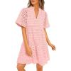 imagePRETTYGARDEN Eyelet Dresses for Women 2025 Summer Short Sleeve V Neck Hollow Out Ruffle A Line Boho Beach Vacation Mini DressPink