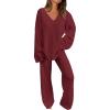imagePRETTYGARDEN Lounge Sets for Women Two Piece Sweaters Pajama Set Fall Fashion 2025 Loungewear Outfits Matching Winter ClothesWine Red