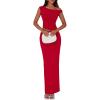 imagePRETTYGARDEN Skirt Sets Women 2 Piece Outfits Summer 2025 One Shoulder Sexy Ruched Bodycon Maxi Long SkirtsRed