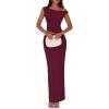 imagePRETTYGARDEN Skirt Sets Women 2 Piece Outfits Summer 2025 One Shoulder Sexy Ruched Bodycon Maxi Long SkirtsWine Red