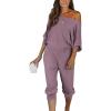 imagePRETTYGARDEN Two Piece Sets for Women Fall 2025 Ribbed Knit Off Shoulder Tops Lounge Pants Tracksuit Fashion ClothingDeep Purple