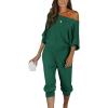 imagePRETTYGARDEN Two Piece Sets for Women Fall 2025 Ribbed Knit Off Shoulder Tops Lounge Pants Tracksuit Fashion ClothingGreen