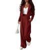 imagePRETTYGARDEN Womens 2 Piece Casual Outfits Cropped Blazer Jackets High Waisted Wide Leg Work Pants Suit SetBrown Red