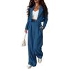 imagePRETTYGARDEN Womens 2 Piece Casual Outfits Cropped Blazer Jackets High Waisted Wide Leg Work Pants Suit SetLake Blue