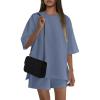 imagePRETTYGARDEN Womens 2 Piece Lounge Sets 2025 Summer Short Sleeve Tunic Tops Drawstring Shorts Matching Outfits TracksuitsGrey Blue