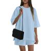 imagePRETTYGARDEN Womens 2 Piece Lounge Sets 2025 Summer Short Sleeve Tunic Tops Drawstring Shorts Matching Outfits TracksuitsLight Blue