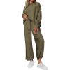 imagePRETTYGARDEN Womens 2025 Fall 2 Piece Outfits Long Sleeve Pullover Tops Wide Leg Pants Matching Lounge Sets Fashion ClothingArmy Green