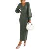 imagePRETTYGARDEN Womens Fall Knit Pullover Sweater Dress Elegant Long Lantern Sleeve V Neck Winter Maxi Bodycon DressesArmy Green