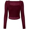 imagePRETTYGARDEN Womens Long Sleeve Sheer Crop Tops Boat Neck See Through Cover Up with Spaghetti Strap Camisole 2 Piece BlousesJujube Red