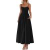 imagePRETTYGARDEN Womens Smocked Maxi Dresses 2025 Summer Beach Sundress Casual Spaghetti Strap Swing A Line Long Flowy DressBlack