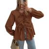 imagePRETTYGARDEN Womens Spring Fall Babydoll Peplum Blouse Shirt Puff Long Sleeve Bow Tie Front Trendy Cute Y2K Going Out TopsSolid Brown