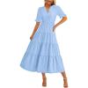 imagePRETTYGARDEN Womens Summer Casual Short Sleeve V Neck Midi Dresses 2025 Spring Aline Tiered Wedding Guest DressLight Blue