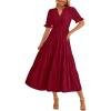 imagePRETTYGARDEN Womens Summer Casual Short Sleeve V Neck Midi Dresses 2025 Spring Aline Tiered Wedding Guest DressWine Red
