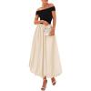 imagePRETTYGARDEN Womens Summer Off Shoulder Sleeveless Midi Dress Cocktail A Line Flowy Wedding Guest Dresses with PocketsBlack Apricot