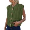 imagePRETTYGARDEN Womens Summer Sweaters Vest 2025 Sleeveless Button Down Cropped Pockets Chunky Knit Cardigan Trendy Tank TopsArmy Green