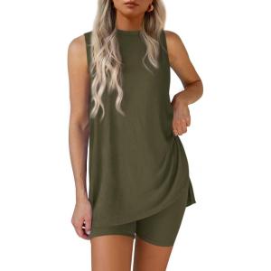 imagePRETTYGARDEN 2 Piece Sets for Women 2025 Summer Matching Lounge Shorts Set Resort Airport Travel Loungewear Outfits ClothingArmy Green