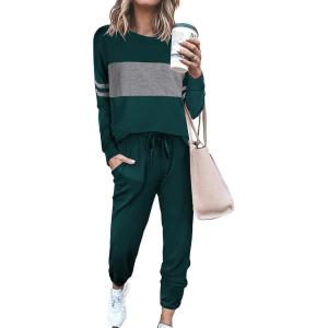 imagePRETTYGARDEN Womens 2 Piece Sets 2025 Long Sleeve Tops High Waisted Sweatpants Lounge Set Fall Fashion Travel OutfitsDark Green