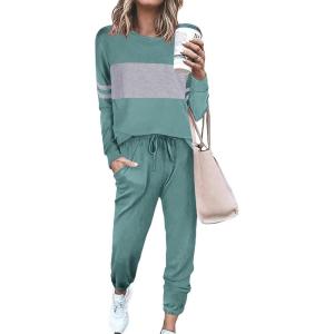 imagePRETTYGARDEN Womens 2 Piece Sets 2025 Long Sleeve Tops High Waisted Sweatpants Lounge Set Fall Fashion Travel OutfitsFruit Green