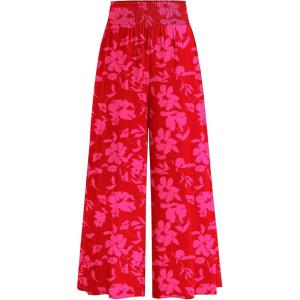 imagePRETTYGARDEN Womens 2025 Summer Flowy Wide Leg Palazzo Pants Dressy Casual Elastic High Waisted Pockets Boho Beach TrousersFloral Red Pink
