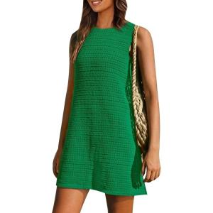 imagePRETTYGARDEN Womens Crochet Coverups 2025 Summer Resort Swimwear Bathing Suit Knit Cover Up Dress Beach Vacation ClothesGreen