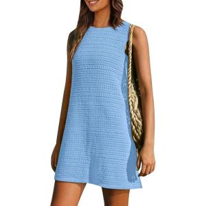 imagePRETTYGARDEN Womens Crochet Coverups 2025 Summer Resort Swimwear Bathing Suit Knit Cover Up Dress Beach Vacation ClothesLight Blue