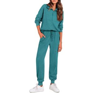 imagePRETTYGARDEN Womens Fall 2 Piece Lounge Sets Zip Up Sweatshirt Jogger Pants Sweat Track Suits Travel Outfit Winter ClothingLake Blue