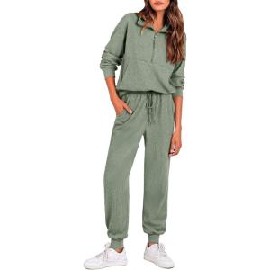 imagePRETTYGARDEN Womens Fall 2 Piece Lounge Sets Zip Up Sweatshirt Jogger Pants Sweat Track Suits Travel Outfit Winter ClothingLight Green