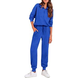 imagePRETTYGARDEN Womens Fall 2 Piece Lounge Sets Zip Up Sweatshirt Jogger Pants Sweat Track Suits Travel Outfit Winter ClothingRoyal Blue