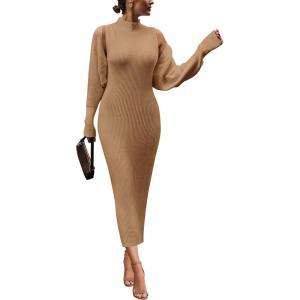 imagePRETTYGARDEN Womens Fall 2 Piece Outfits Knit Long Sleeve Cropped Cardigan Pullover Sweater Maxi Dress Sets Winter ClothingKhaki