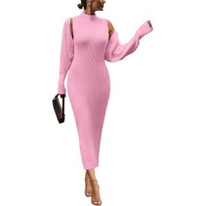 imagePRETTYGARDEN Womens Fall 2 Piece Outfits Knit Long Sleeve Cropped Cardigan Pullover Sweater Maxi Dress Sets Winter ClothingPink