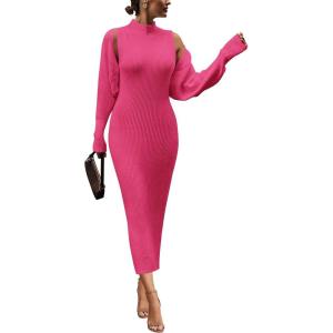 imagePRETTYGARDEN Womens Fall 2 Piece Outfits Knit Long Sleeve Cropped Cardigan Pullover Sweater Maxi Dress Sets Winter ClothingRose Red