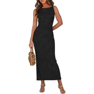 imagePRETTYGARDEN Womens Maxi Dress 2025 Summer Spaghetti Wedding Guest Long Resort Wear Casual Bodycon Sun DressesBlack