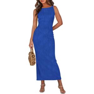 imagePRETTYGARDEN Womens Maxi Dress 2025 Summer Spaghetti Wedding Guest Long Resort Wear Casual Bodycon Sun DressesBlue