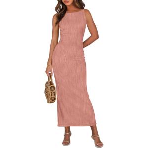 imagePRETTYGARDEN Womens Maxi Dress 2025 Summer Spaghetti Wedding Guest Long Resort Wear Casual Bodycon Sun DressesPink