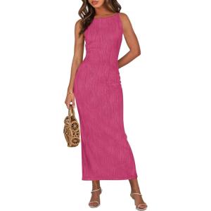 imagePRETTYGARDEN Womens Maxi Dress 2025 Summer Spaghetti Wedding Guest Long Resort Wear Casual Bodycon Sun DressesRose Red