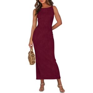 imagePRETTYGARDEN Womens Maxi Dress 2025 Summer Spaghetti Wedding Guest Long Resort Wear Casual Bodycon Sun DressesWine Red