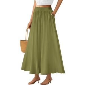 imagePRETTYGARDEN Womens Maxi Skirts 2025 Summer Trendy Ruffle High Waisted Casual Long Flowy Skirt with PocketsArmy Green