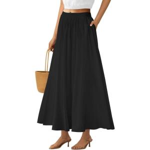 imagePRETTYGARDEN Womens Maxi Skirts 2025 Summer Trendy Ruffle High Waisted Casual Long Flowy Skirt with PocketsBlack