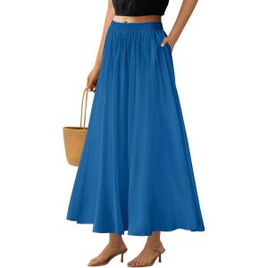 imagePRETTYGARDEN Womens Maxi Skirts 2025 Summer Trendy Ruffle High Waisted Casual Long Flowy Skirt with PocketsBlue