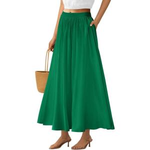imagePRETTYGARDEN Womens Maxi Skirts 2025 Summer Trendy Ruffle High Waisted Casual Long Flowy Skirt with PocketsGreen